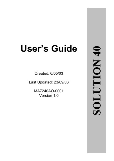 Solution MA7240AO-0001 Security System User Guide - cover page