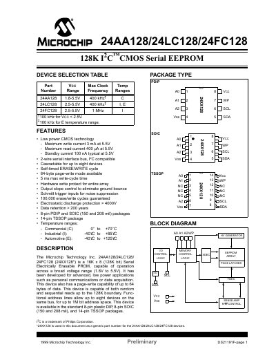 Microchip 24AA128/24LC128/24FC128 Serial EEPROM Datasheet - cover page