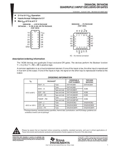 Texas Instruments SN54AC86 / SN74AC86 Datasheet - cover page