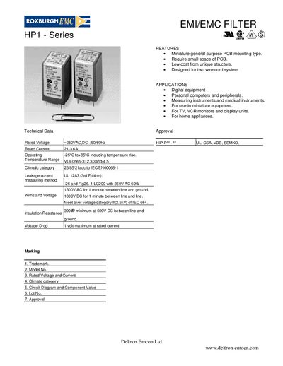 Deltron Emcon HP1 Series EMI/EMC Filter Manual - cover page