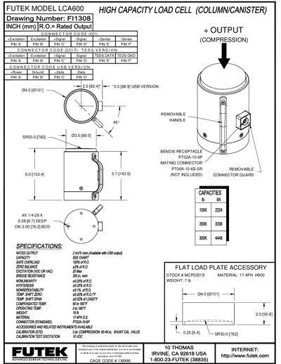 Futek LCA600 Load Cell Data Sheet - cover page