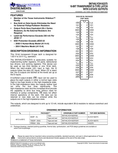 Texas Instruments SN74ALVCH162373 Datasheet - cover page