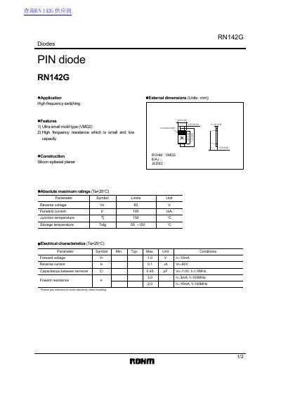 ROHM RN142G Diode Data Sheet - cover page