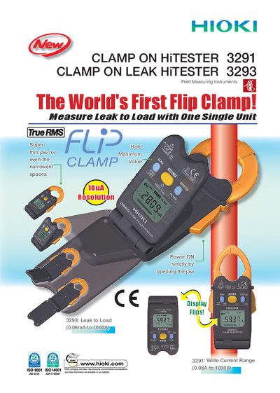 Hioki 3291/3293 Clamp On HiTESTER User Manual - cover page
