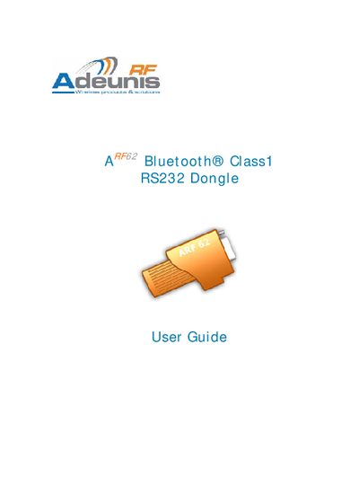 Adeunis ARF62 Bluetooth Class 1 Dongle User Manual - cover page
