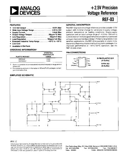 Analog Devices REF-03 Voltage Reference Datasheet - cover page
