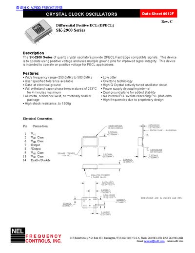 NEL SK-2900 Series Quartz Crystal Oscillator Datasheet - cover page