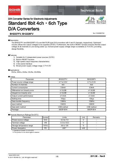 ROHM BH2227FV and BH2228FV Technical Note - cover page