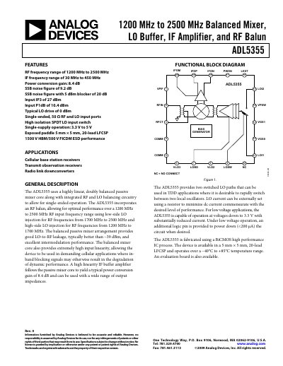 Analog Devices ADL5355 Data Sheet - cover page