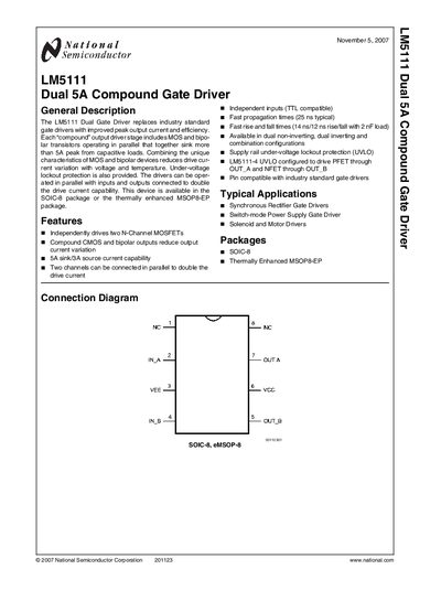 National LM5111 Dual Gate Driver Datasheet - cover page
