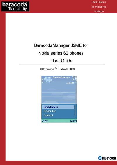Baracoda BaracodaManager J2ME User Guide for Nokia Series 60 Phones - cover page