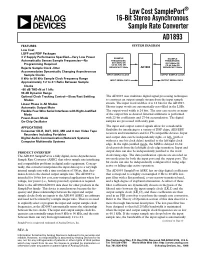 Analog Devices AD1893 SamplePort Datasheet Rev A