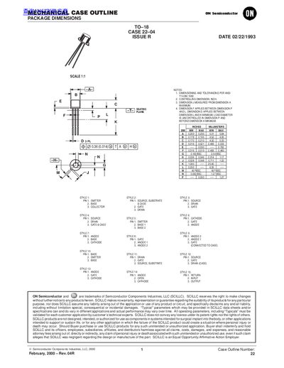 ON Semiconductor 22CASE 22‑04 Package Dimensions Datasheet - cover page