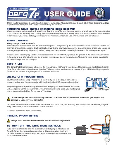 Castle Creations Berg 7P Receiver User Guide - cover page
