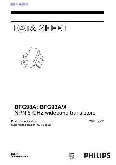 Philips BFG93A; BFG93A/X NPN 6 GHz Wideband Transistors Datasheet - cover page