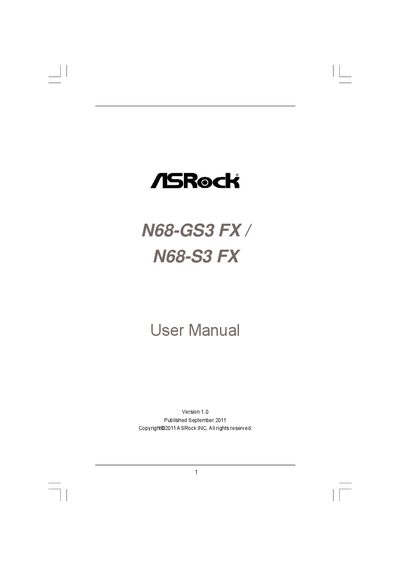 ASRock N68-GS3 FX / N68-S3 FX Motherboard User Manual - cover page