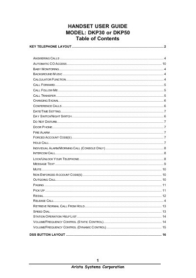 Arista DKP30/DKP50 Handset User Guide - cover page