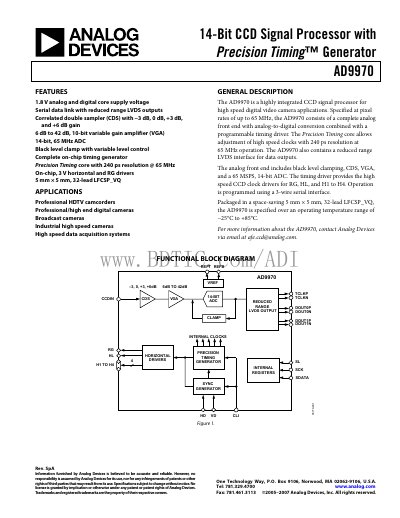 Analog Devices AD9970 CCD Signal Processor Datasheet - cover page