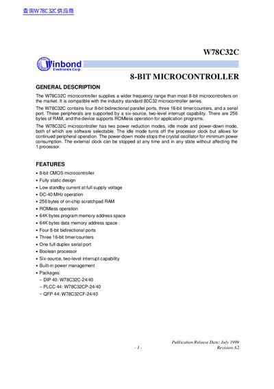 Winbond W78C32C Datasheet - cover page