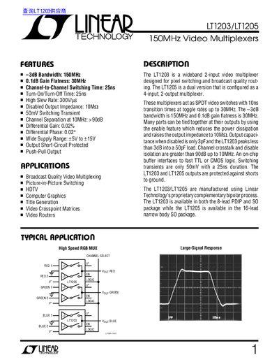 Linear Technology LT1203/LT1205 Video Multiplexer Datasheet - cover page