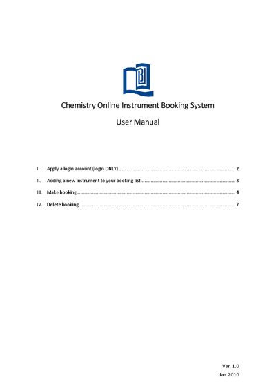 Chemistry Online Instrument Booking System User Manual - cover page