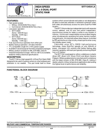 Integrated Device Technology IDT7134SA/LA Data Sheet