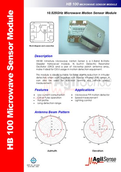 AgilSense HB100 Microwave Sensor Module Datasheet