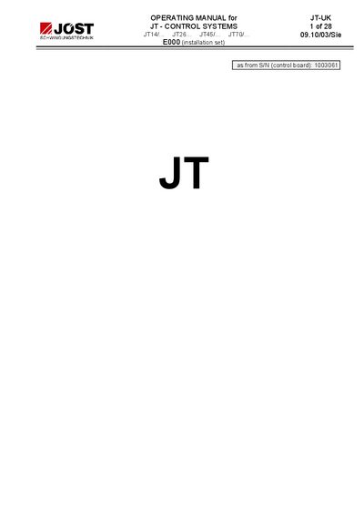 JT Control System Operating Manual for JT14, JT26, JT45, JT70, E000