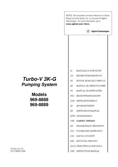Agilent Technologies Turbo-V 3K-G System 969-8888 Manual