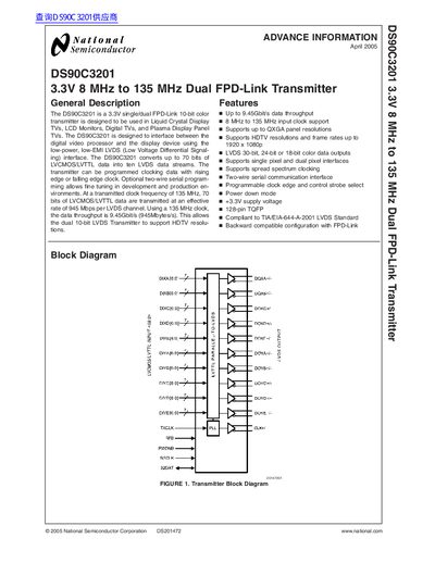 National Semiconductor DS90C3201 Datasheet - cover page