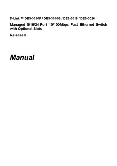 D-Link DES-3010F DES-3010G DES-3018 DES-3026 user manual - cover page