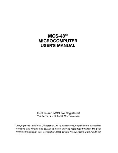 Intel MCS-48 Microcomputer User Manual - cover page