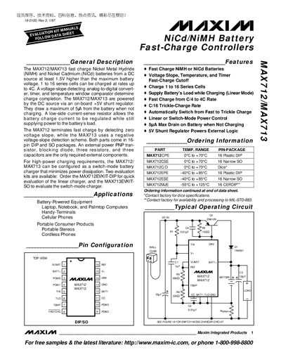 Maxim Integrated MAX712/MAX713 Fast-Charge Controller Datasheet - cover page