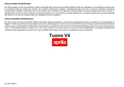 aprilia 889010 Tuono V4 ES-IT Manual - cover page