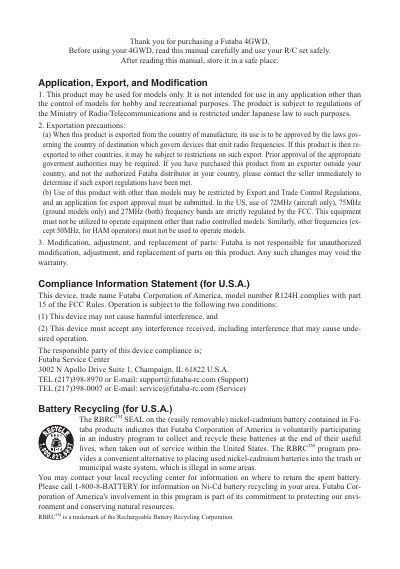 Futaba R124H 4GWD Radio Control System User Manual - cover page