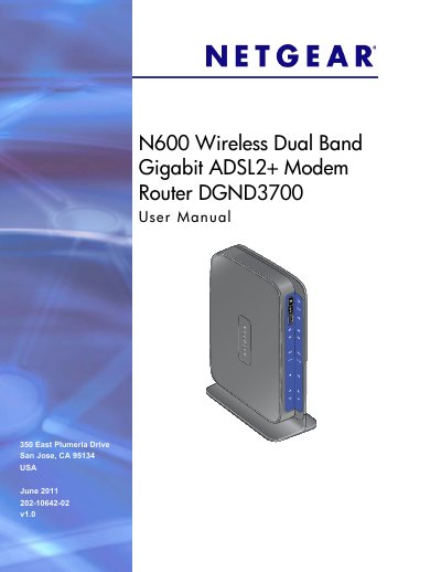 NETGEAR DGND3700 N600 Wireless Dual Band Gigabit ADSL2+ Modem Router User Manual - cover page