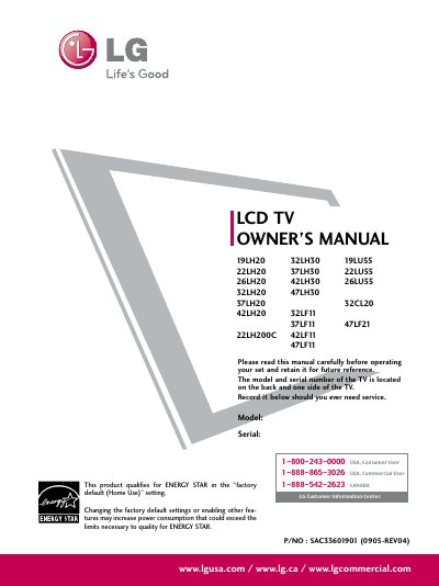 LG 19LH20 22LH20 26LH20 32LH20 37LH20 42LH20 22LH200C 32LH30 37LH30 42LH30 47LH30 32LF11 37LF11 42LF11 47LF11 19LU55 22LU55 26LU55 32CL20 47LF21 user manual