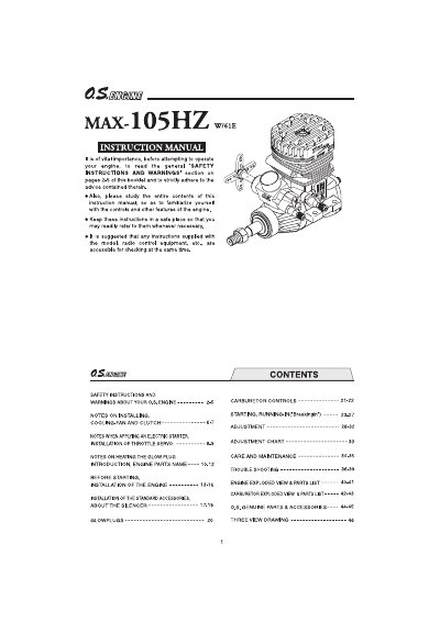 O.S. MAX-105HZ Helicopter Engine User Manual - cover page
