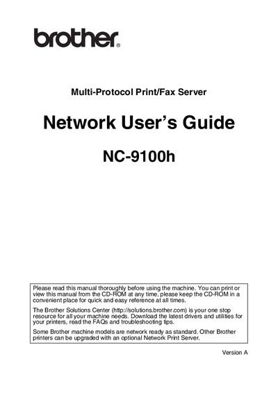 Brother NC-9100h Multi-Protocol Print/Fax Server User Guide - cover page