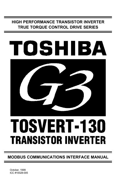 Toshiba TOSVERT-130 G3 Modbus Communications Interface Manual - cover page