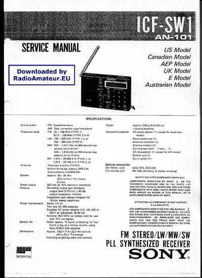 Sony ICF‑SW1 Service Manual - cover page
