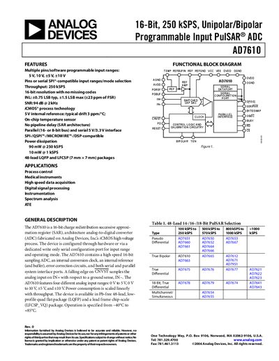 Analog Devices AD7610 Datasheet - cover page