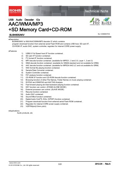 ROHM BU94605AKV Audio Decoder IC Technical Note - cover page