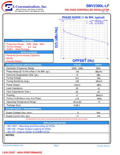 Z-Communications SMV2390L-LF Voltage Controlled Oscillator Handbook - cover page