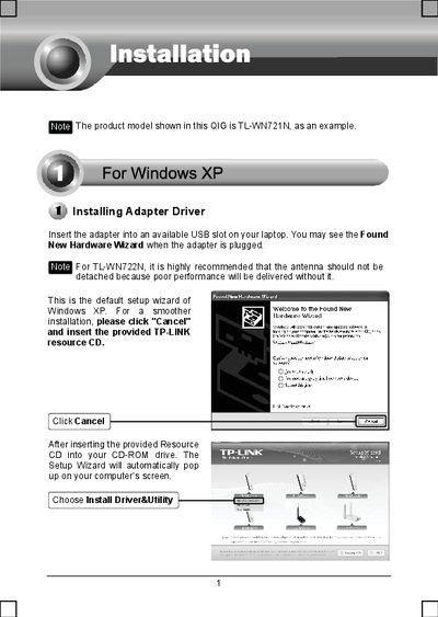 TP-Link TL-WN620G Installation Guide - cover page