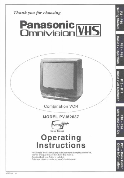 Panasonic PV-M2037 Combination VCR Operating Instructions - cover page