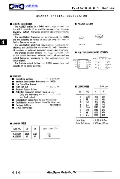 JRC NJU6321 Series Quartz Crystal Oscillator Datasheet - cover page