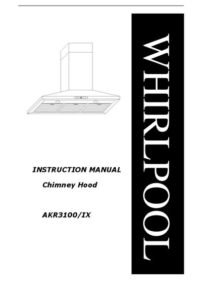 Whirlpool AKR3100/IX Chimney Hood Installation Guide - cover page