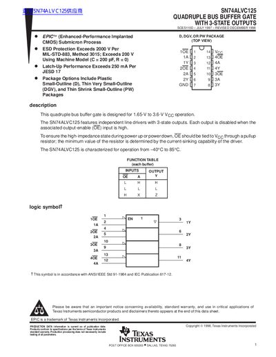 TEXAS INSTRUMENTS SN74ALVC125 QUADRUPLE BUS BUFFER GATE WITH 3-STATE OUTPUTS handbook - cover page