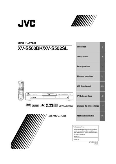 JVC XV-S500BK/XV-S502SL DVD Player User Manual - cover page